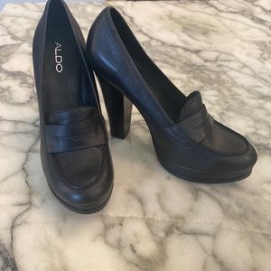 Aldo Vintage Platform Penny Loafers Black Leather 90’s Vibe Size EU 41